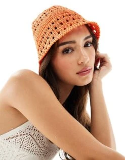 Mango Crochet Bucket Hat In Orange For Women -Mango Sales 206688407 4
