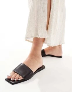 Mango Leather Sliders In Black For Women
