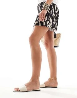 Mango Leather Sliders In White For Women