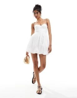 Mango Corset Bubble Hem Mini Dress In White For Women -Mango Sales 206789580 2
