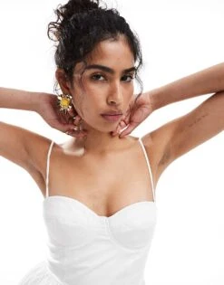 Mango Corset Bubble Hem Mini Dress In White For Women -Mango Sales 206789580 3