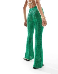 Mango Crochet Knit Trousers In Green For Women -Mango Sales 206789601 3