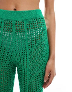 Mango Crochet Knit Trousers In Green For Women -Mango Sales 206789601 4
