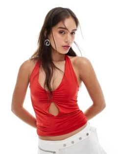 Mango X Siedres Cut Out Halterneck Top In Red For Women
