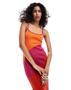 Mango Knitted Mixed Stripe Cami Dress In Red For Women -Mango Sales 206789630 1 red 1