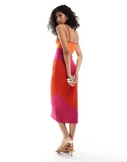 Mango Knitted Mixed Stripe Cami Dress In Red For Women -Mango Sales 206789630 3