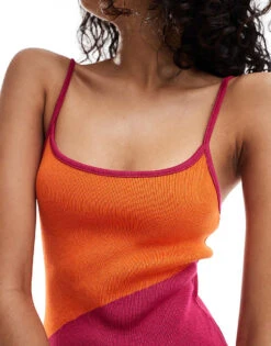 Mango Knitted Mixed Stripe Cami Dress In Red For Women -Mango Sales 206789630 4