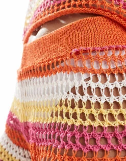 Mango Crochet Stripe Co-ord Shorts In Red For Women -Mango Sales 206789649 5