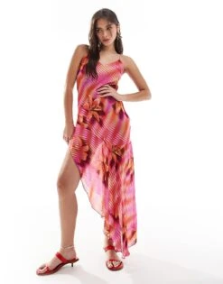 Mango X Siedres Flower Print Midi Cami Dress In Pink For Women