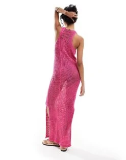 Mango Sleeveless High Neck Crochet Midi Dress In Pink For Women -Mango Sales 206789670 4