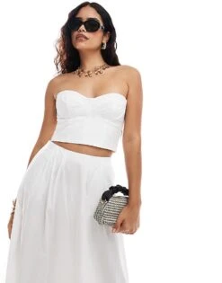 Mango Corset Bandeau Top And Skirt Co-ord Set In White -Mango Sales 206789678 1 white