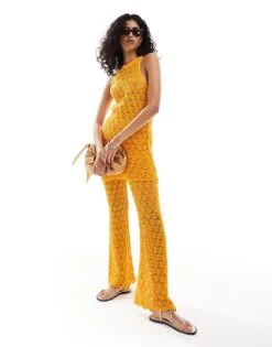 Mango Longline Crochet Top And Straight Leg Trousers Co-ord Set In Orange -Mango Sales 206789695 1 orange 1