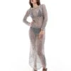 Mango Crochet Beach Midi Dress In Silver For Women