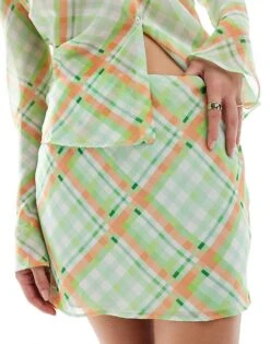 Mango Co-ord Check Skirt In Orange And Green For Women Orange & Green -Mango Sales 206789754 2