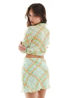 Mango Co-ord Check Skirt In Orange And Green For Women Orange & Green -Mango Sales 206789754 5