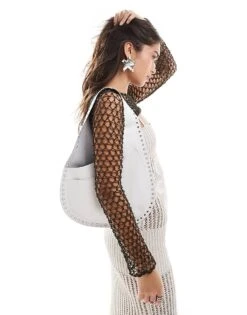 Mango X Siedres Studded Leather Bag In White For Women