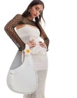 Mango X Siedres Studded Leather Bag In White For Women -Mango Sales 206789781 4