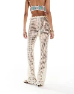 Mango Crochet Tie Wast Beach Trousers In White For Women -Mango Sales 206789790 3