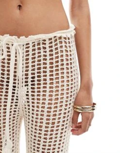 Mango Crochet Tie Wast Beach Trousers In White For Women -Mango Sales 206789790 4