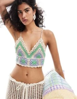 Mango Crochet Knit Bralet In Pink For Women -Mango Sales 206789802 1 pink 1