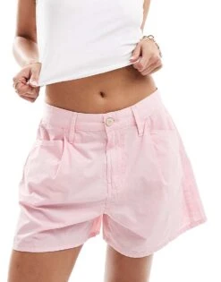 Mango Straight Woven Shorts In Washed Pink For Women