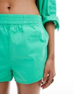 Mango Elasticated Waist Co-ord Shorts In Green For Women -Mango Sales 206789858 3