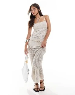 Mango X Siedres Crochet Flower Midi Dress In White For Women