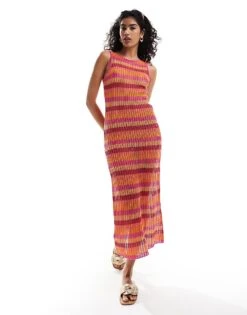 Mango Crochet Stripe Midi Dress In Pink And Orange For Women -Mango Sales 206823520 1 orange 1