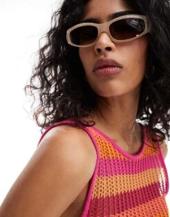 Mango Crochet Stripe Midi Dress In Pink And Orange For Women -Mango Sales 206823520 3