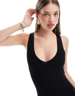 Mango Knitted Ribbed Midi Dress In Black For Women -Mango Sales 206823525 3