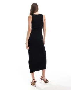 Mango Knitted Ribbed Midi Dress In Black For Women -Mango Sales 206823525 4