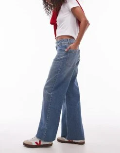 Mango Wide Leg Jeans In Mid Blue For Women -Mango Sales 206823614 3
