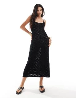 Mango Crochet Cami Midi Dress In Black For Women -Mango Sales 206846608 1 black 1