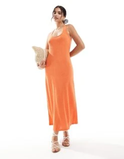 Mango Towelling Cami Maxi Dress In Orange For Women