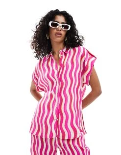 Mango Wave Stripe Co-ord Shirt In Pink For Women -Mango Sales 206846633 1 pink 1