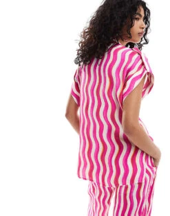 Mango Wave Stripe Co-ord Shirt In Pink For Women -Mango Sales 206846633 4
