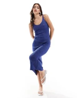 Mango Knitted Midi Dress In Blue For Women