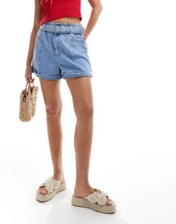 Mango Soft Denim Belted Shorts In Light Blue For Women