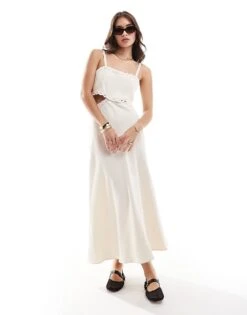 Mango Premium Trim Cut Out Midi Dress In Light Beige For Women -Mango Sales 206846724 1 beige 1