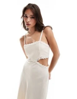 Mango Premium Trim Cut Out Midi Dress In Light Beige For Women -Mango Sales 206846724 2