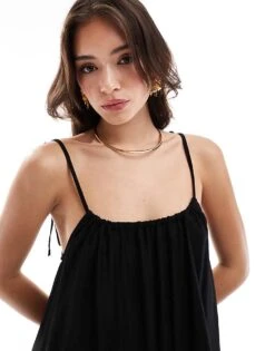 Mango Tie Shoulder Cami Mini Dress In Black For Women -Mango Sales 206846725 4