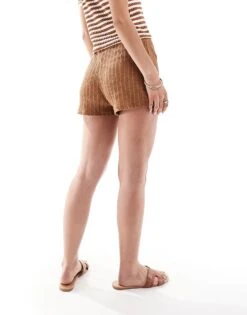 Mango Mini Knitted Co-ord Shorts In Brown For Women -Mango Sales 206846743 4