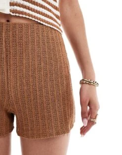 Mango Mini Knitted Co-ord Shorts In Brown For Women -Mango Sales 206846743 5