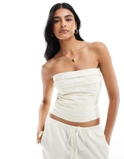 Mango Rushed Cami Top And Tie Waist Trousers Co-ord Set In White -Mango Sales 206846782 1 white