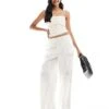 Mango Rushed Cami Top And Tie Waist Trousers Co-ord Set In White
