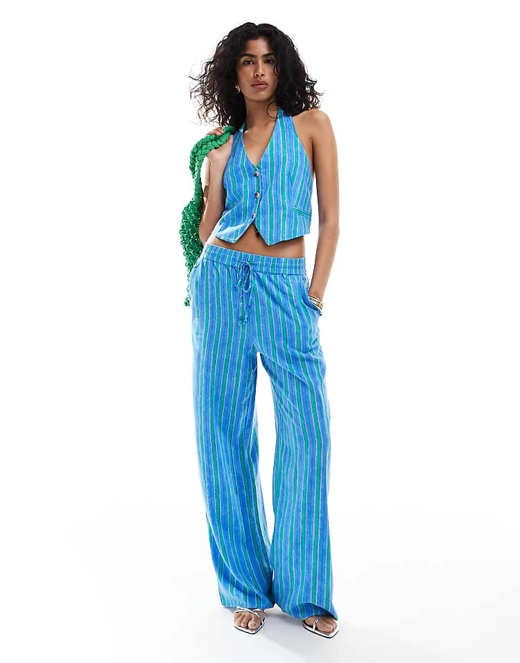 Mango Striped Halter Co-ord Waistcoat In Blue For Women 2 Mango Striped Halter Co-ord Waistcoat In Blue For Women - Image 2