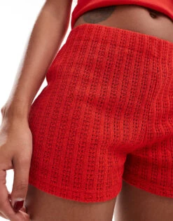 Mango Mini Knitted Shorts Co-ord In Red For Women -Mango Sales 206846842 3