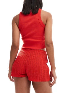 Mango Mini Knitted Shorts Co-ord In Red For Women -Mango Sales 206846842 4