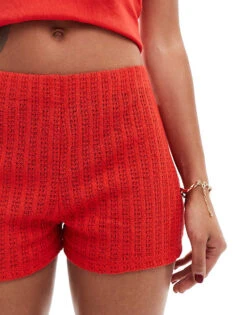 Mango Mini Knitted Shorts Co-ord In Red For Women -Mango Sales 206846842 5