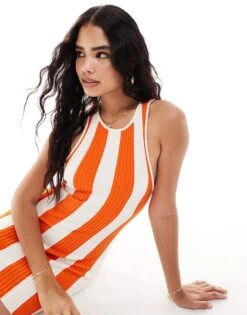 Mango Stripe Mini Dress In Orange And White For Women -Mango Sales 206846896 2